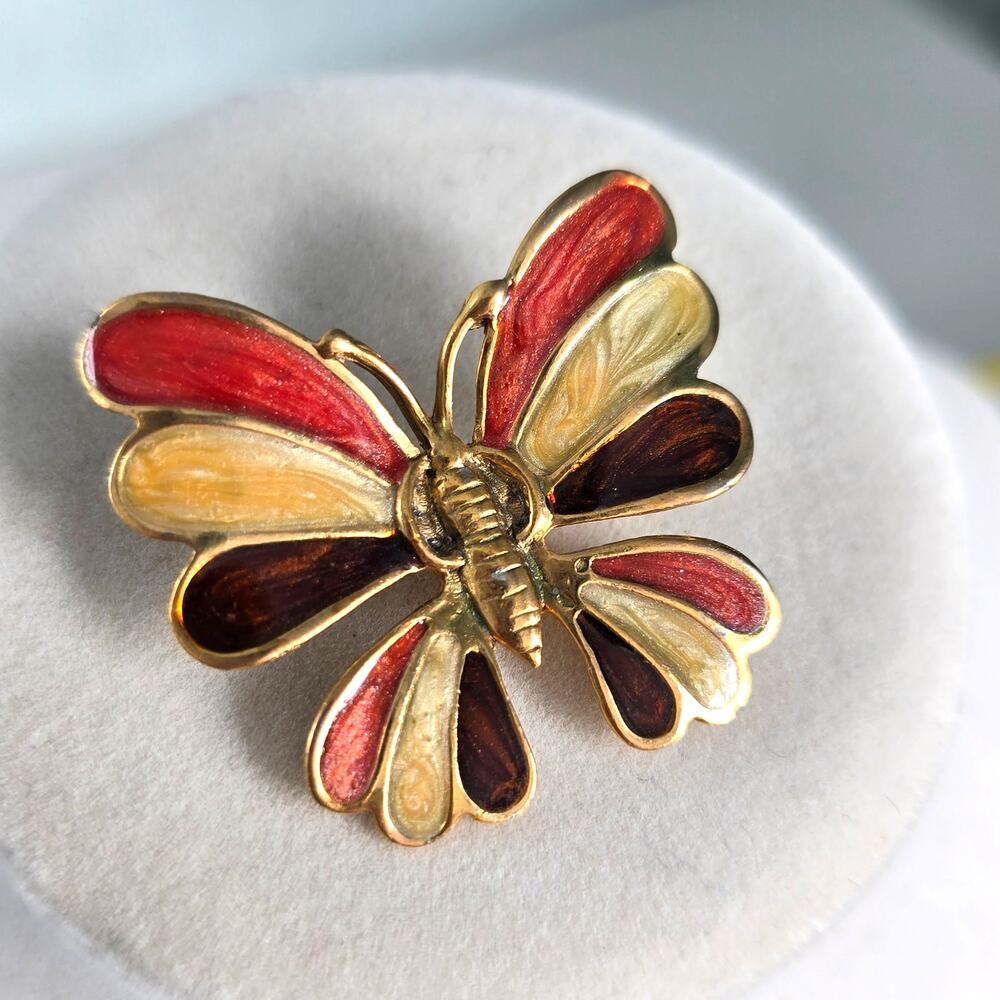 Vintage Butterfly Brooch Gold Earth Tone Enamel Nature Pollinators Beauty Boho